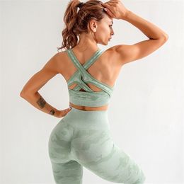 Tie Dyeing Seamless Yoga Set Two Piece Women Outfits Sports Bra Workout Leggings High Waist Sexy Back Clothing Gym Fitness 220330