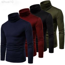Fashion Men Casual Slim Fit Basic Turtleneck Knitted Sweater High Collar Sweater Men Doublar Autumn Winter Tops L220801