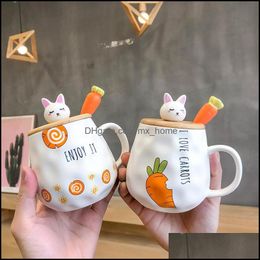 Mugs Drinkware Kitchen Dining Bar Home Garden Ins Cartoon Radish Wooden Er Ceramic Cup Female Cute Spoon Water Mug Househ Dh3Ev