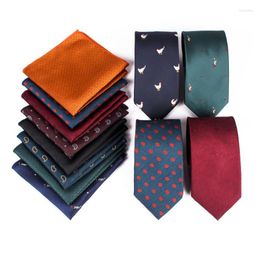 Bow Ties 10Pcs/Lot 7cm Wide Skinny For Men Silk Neckties Mens Wedding Tie Pocket Square Set Man Black Necktie Handkerchief B158 Fier22