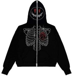 Men's Hoodies & Sweatshirts Rhinestone Skull Devil Print Y2k Clothes Full Zip Up Jackets Long Sleeve Hoodie Autumn Sudaderas StreetwearMen's