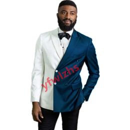 Handsome two-tone jacket Men Suits Velveteen Groom Tuxedos Groomsmen Wedding Prom Man Blazer ( Jacket+Pantst+Tie) Y523