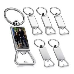 New Sublimation Blank Beer Bottle Opener Keychain Metal Heat Transfer Corkscrew Key Ring Household Kitchen Tool Free DHL