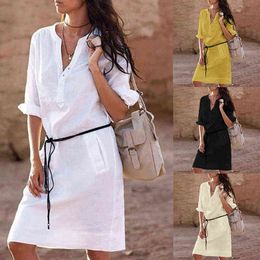 Summer Women Sexy Short Sleeve V-neck Casual Loose Dresses Tea Dress Tops T-shirt A-line Party Dresss Vestidos Robe Y220526