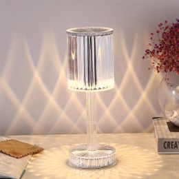 Crystal Diamond Table Lamp Touch USB Rechargeable Projector Desk Acrylic Room Decor Atmosphere Night Lights Bedroom Bar