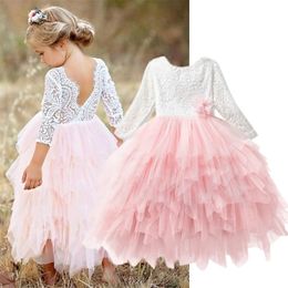 Girls Spring Lace Embroidery Princess Dress Kids Flower Fluffy Cake Smash Tutu Children Wedding Birthday Party Costume 220426