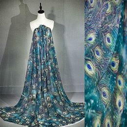 Fashion Malachite Green Peacock Feather Stretch Tulle Dress Performance Dress Fabric by the meter T200810