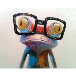 Painting By Numbers DIY Drop 40x50 50x65cm Coloured glasses frog Animal Canvas Wedding Decoration Art picture Gift LJ200908