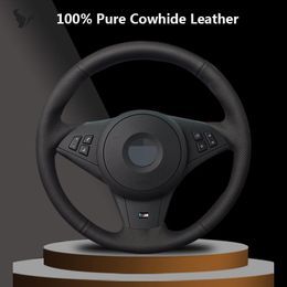 Steering Wheel Covers Black Genuine Leather Car Cover For E60 530i E63 E64 635D