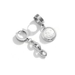Hip Hop Titanium Steel Earrings For Women/Men Long Chain Tassel Simulated Pearls Drop Dangle Earring Jewellery