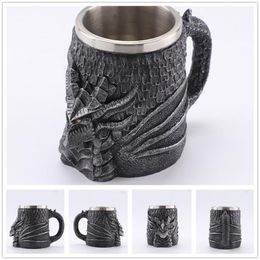 Mugs 450ml 3D Retro Dragon Cup Creative Office Stainless Steel Double Layer Coffee Resin Crafts Beer MugMugs