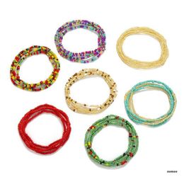 Charm Bracelets 7Pcs Summer Bikini Stretchy Multi-Colors Beaded Belly Waist Chain Body JewelryCharm