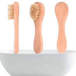 Bath Brushes Sponges Scrubbers Face Cleansing Brush For Facial Exfoliation Natural Bristles Exfoliating For Dry Brushing With Wooden Handle