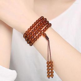 Beaded Strands Natural Baltic Amber Elastic Bracelet Women Men Golden Ambers 108 Bead Mala Amulet Bracelets Fashion Jewelry Accessor Kent22