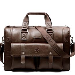 Men Leather Black Briefcase Business Handbag Big Tote Bags Male Vintage Shoulder Bag Mens Large Capacity Laptop Bag Travel Bags 201120