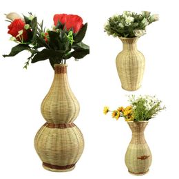 Vases Creative Handmade Bamboo Tabletop Vase Woven Basket Flower Pots Decorative Arrangement Art Crafts Home Decoration