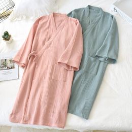 Women's Sleepwear Couple's Bath Robe Mid-long Cotton Men's And Women's Homewear Plus Size Bathrobe Solid Colors Couple Kimono Ba