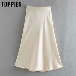 2020 white satin midi skirts high waist pink a line skirts summer womens falas streetwear T200712