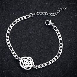 Link Chain Flower Bracelet Stainless Steel Women Jelwery For Mom Gifts