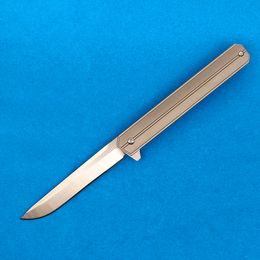 High Quality R6251 Flipper Folding Knife D2 Satin Drop Point Blade Gray TC4 Titanium Alloy Handle Ball Bearin Fast Open Pocket Folder Knives Outdoor EDC Gear