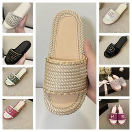 Designer Women Slippers weave braided Two C letter Sandals Tweed leather slipper Weaving casual Shoe Chains Knit Platform Slippers pool Slides Ladies Beach Flops