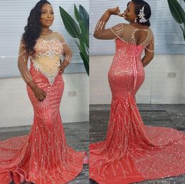 2022 Plus Size Arabic Aso Ebi Mermaid Luxurious Sparkly Prom Dresses Sequined Lace Evening Formal Party Second Reception Birthday Engagement Gowns Dress ZJ783