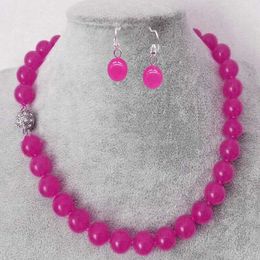 Natural 10mm Rose Red Jade Gemstone Round Beads Necklace Earring Set 18" AAA