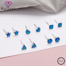 Stud HuiSept Fashion 925 Sterling Silver Female Earrings Blue Opal Gemstone Heart-shaped Jewellery Wedding Party GiftsStud Dale22 Farl22