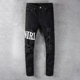 Casual Streetwear Black Slim Fit Men Autumn Masculina Letter Jeans Pants Trendy Dance Club Skinny s toursers3YNJ