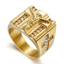 316 Stainless Steel Ring Gold Plated Christ Cross of Jesus catholic crucifix Rings christian holy image religious catholic goods men's Jewellery