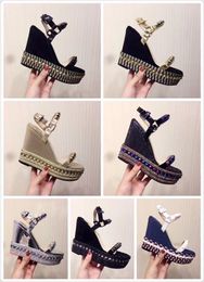 -Diseñadores Sandalias Cataclou Cork Cuña Zapatos Mujeres Espadrille High Heel Sandalias de Verano Plata Plataforma Cubierta Sandalias No67