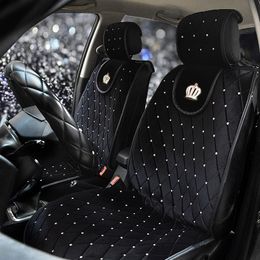 Car Seat Covers Winter Plush Universal Styling Rhinestone Crown Auto Cushion Interior Accessories Front Seats
