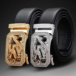 Belts Men Leather Inlay Zodiac Belt Automatic Buckle Young Mans Genuine Top Quality Luxury BrandBelts