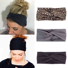 Fashion Women Headband Leopard Solid Cross Knot Hair Band Lady Girls Twist Elastic Hairband Yoga Turban Hair Accessories AA220323