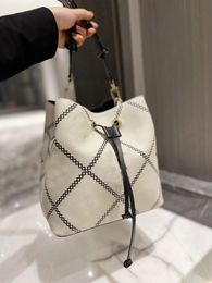 Women Fashion Bags Game On White Tricolors Poker Elements Peach Heart Braided Leather Bucket Clutch Shopping Ladies Handbag