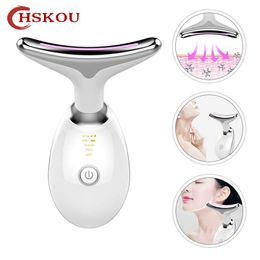 HSKOU Neck Face Beauty Device 3 Colours LED Pon Therapy Tighten Reduce Double Chin Anti Wrinkle Remove Skin Tools 220623