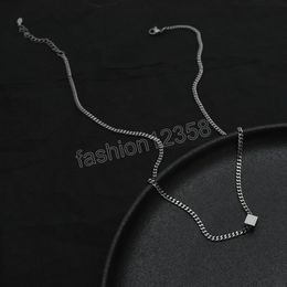 Fashion Square Cube Pendant Necklaces Classic Stainless Steel Chain Necklace for Men Women Hip Hop Jewellery Gift