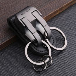 Keychains Milesi Brand Men KeyChain Belt Clip Pull Auto Lock Key Chain Double Ring Car Holder Novelty Trinket Genuine Leather Gift