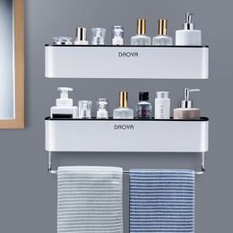 Bathroom Shelf Shower Caddy Organizer Wall Mount Shampoo Rack With Towel Bar No Drilling Kitchen Storage Accessories 220527