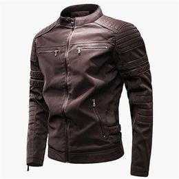 Men's Spring Brand Casual Faux Leather Jackets Coats Men Autumn Fashion Vintage Outwear Motor Biker Leather Jackets Men 201128