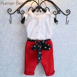 Humor Bear Girls Clothes Fashion Summer Petals Shirt Sleeveless T-Shirt +Pants 2Pcs Suits Kid Toddler Kids 220419