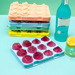 Ice-making Mould Refrigerator Rose Diamond Shape Ice Cube Tools Frozen Tray 12 Grid Silicone Artefact Shape Box