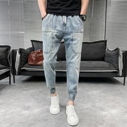 Лето тонкие мужские джинсы корейская стройная джинсовая джинсовая панцирь мужски для мужчин все матч уличная одежда бегает джинсы для мужской одежды 34 201111111