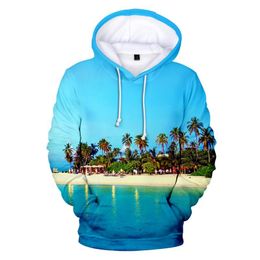 Men's Hoodies & Sweatshirts Coconut Tree Ocean Print 3D Sweatshirt Men Women Harajuku Hooded High Street Men's Tops Beautiful Sunset Bea