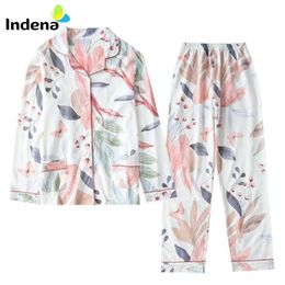 Christmas Pyjamas Women Sleepwear Sexy Night Pyjama Set Plus Size Two-piece Floral Long Sleeve Pijama Sleep Tops Home Clothes 201114