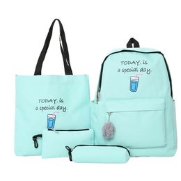4 pcs sets canvas School Bags For Teenage Girls Female Children Shoulder Bags Trend Female Backpack Fashion Women Backpack 220425
