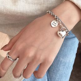 925 sterling silver bracelet female s niche design high-end double-layer exquisite student girlfriends heart-shaped pendant bracelet