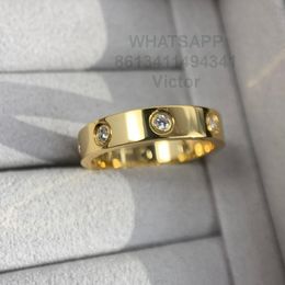 Love ring 3.6mm 8 diamonds width V gold 18K material will never fade wedding ring luxury brand official reproductions With counter box couple rings