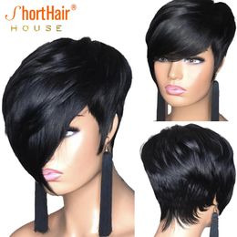 bang bob wig human hair NZ - Short Pixie Cut Straight Bob Wig With Bangs For Black Women Brazilian Full Machine Made Human Hair Wig
