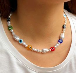 Evil Eye Handmade Beaded Necklace Women Boho Beads Pearl Necklaces 4 color Fashion Jewelry GIft